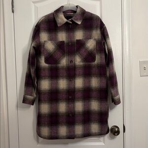 Reitmans Loose Fit Purple Plaid Coat - XS